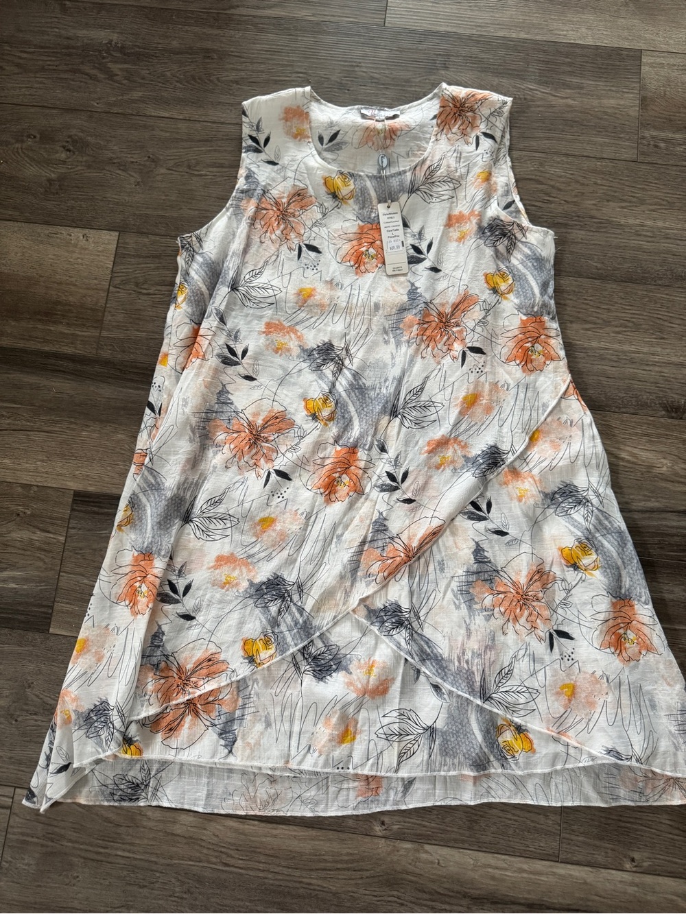 NWT Floral Asymmetrical Layered Sleeveless Midi Dress Large